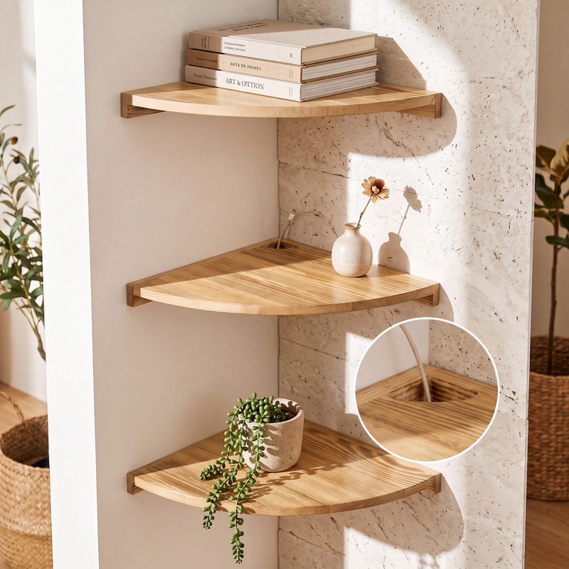 Solid Wood Corner Floating Shelf — product view 1