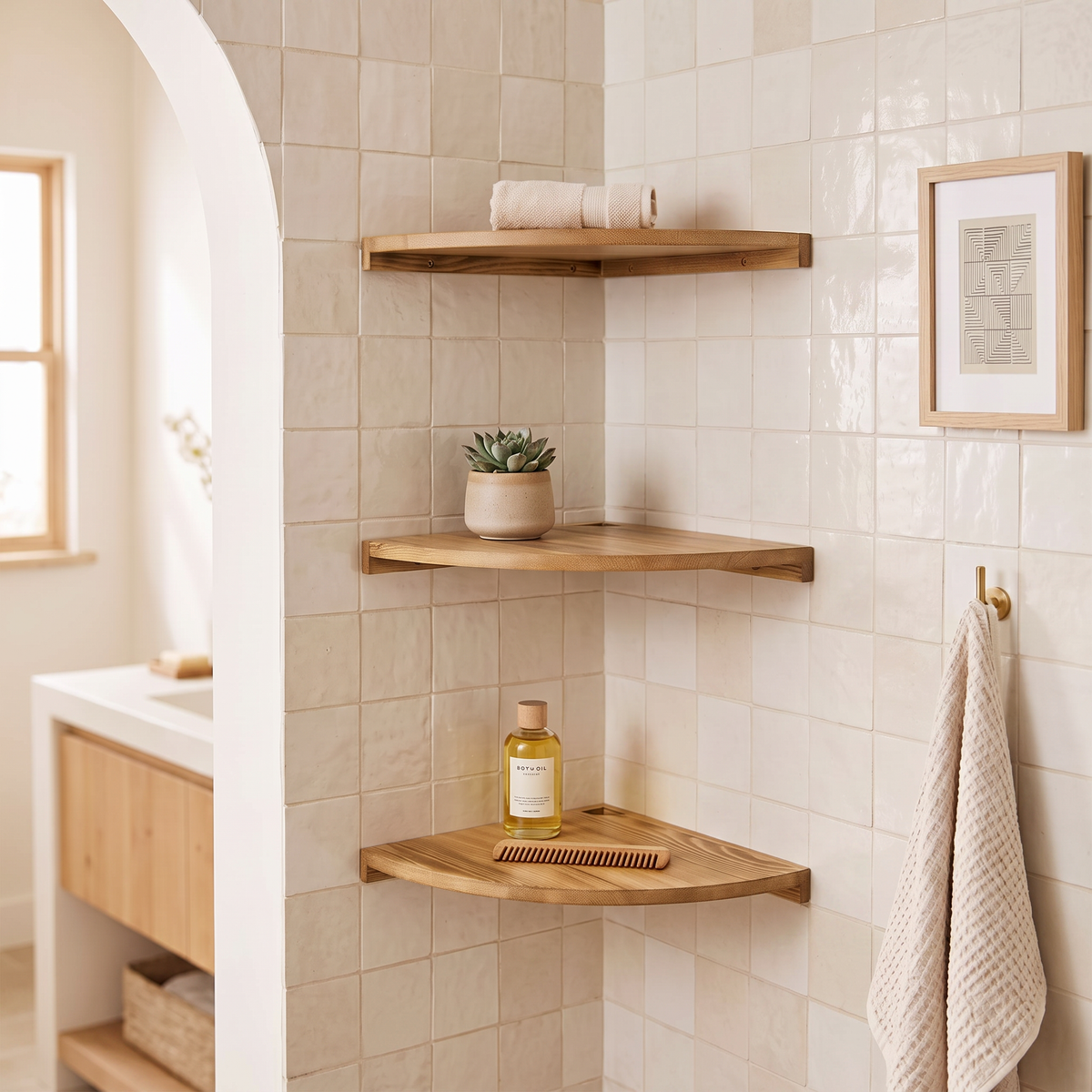 Solid Wood Corner Floating Shelf — product view 3