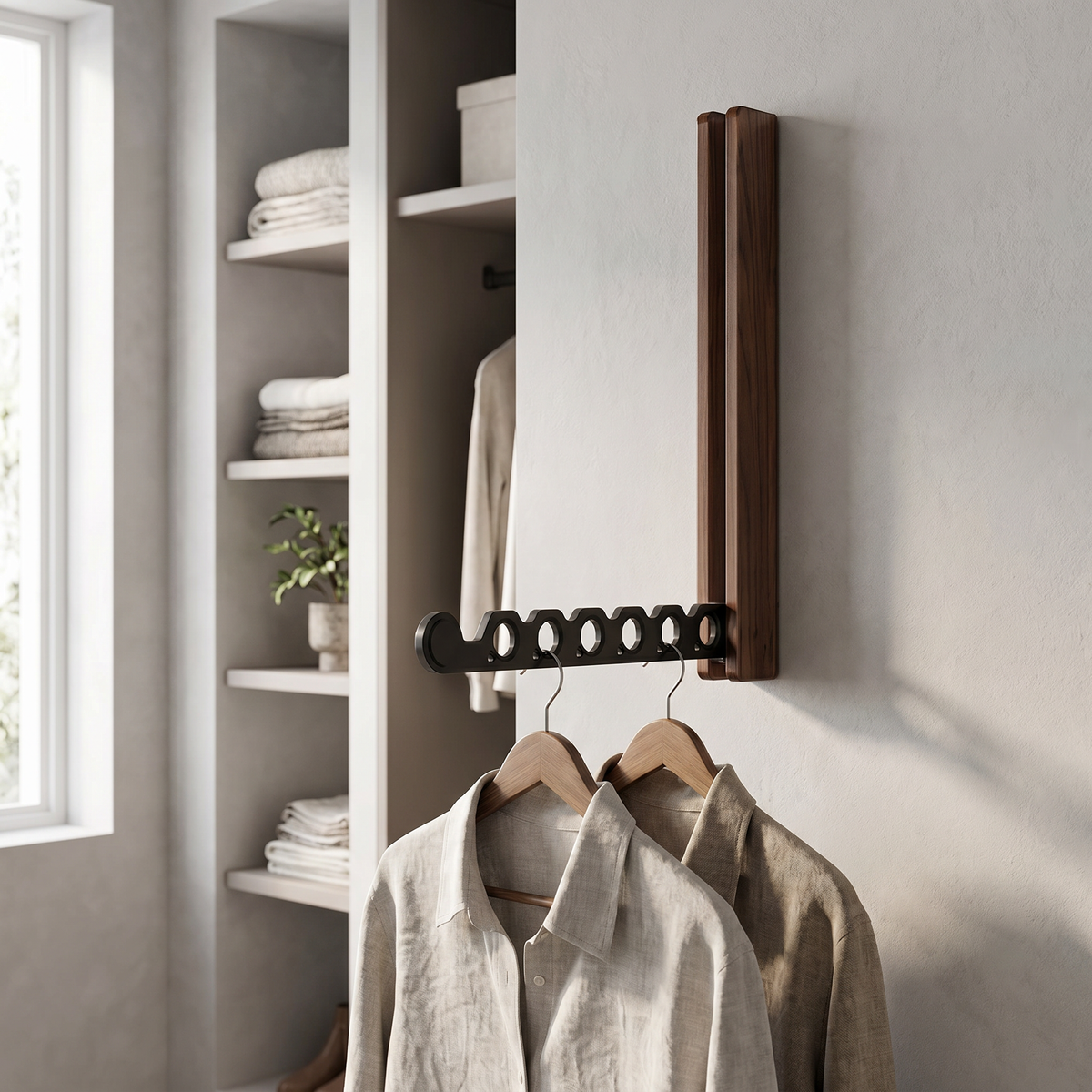 Wall-Mounted Folding Clothes Rack — Black