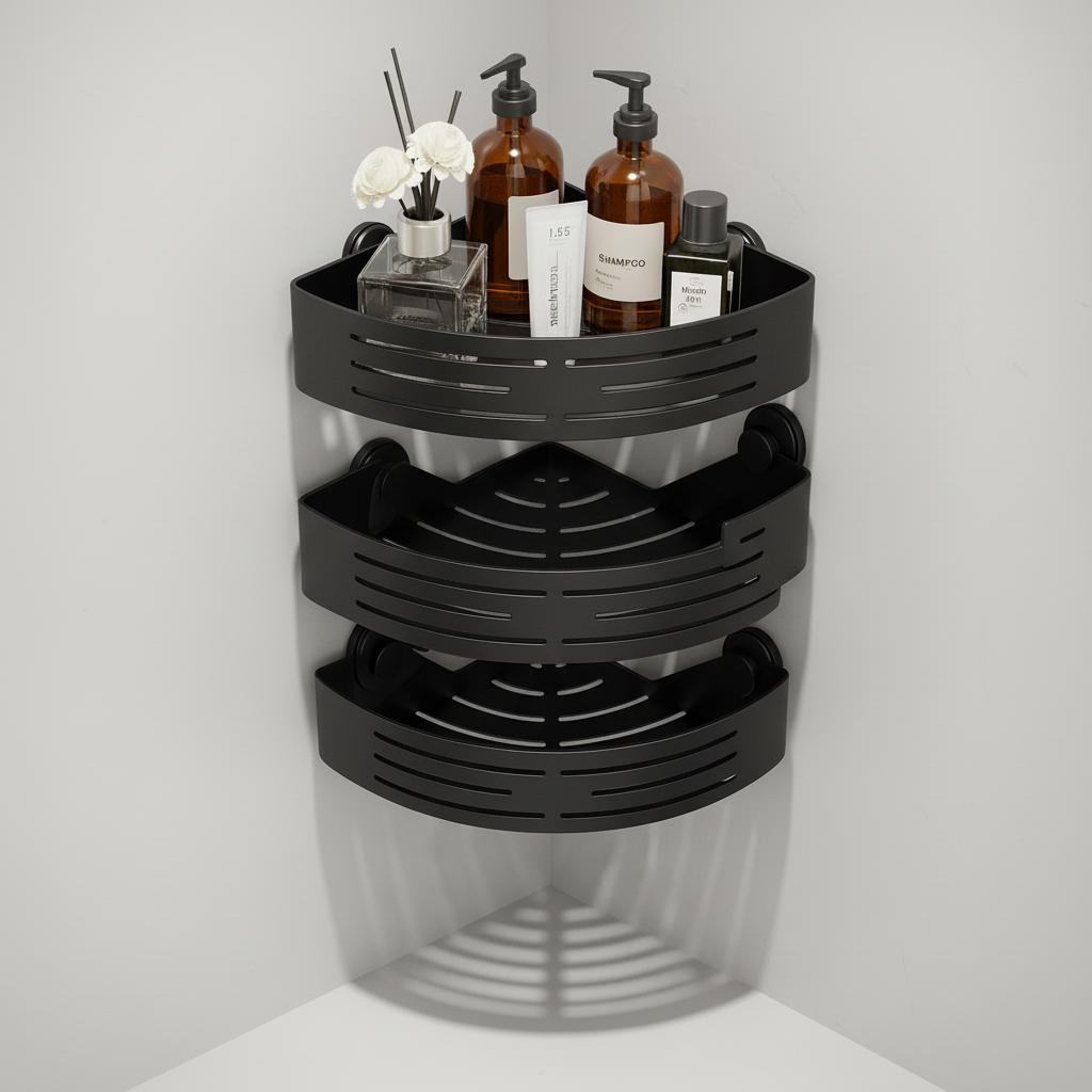 3-Tier Corner Shower Caddy, No-Drill Bathroom Organizer - Black
