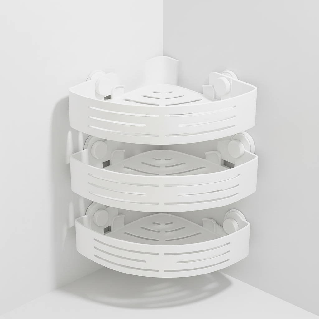 3-Tier Corner Shower Caddy, No-Drill Bathroom Organizer - White