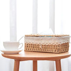 Braided Woven Tissue Box Cover, Paper Rope Holder with Lace Trim — product view 6