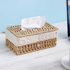Braided Woven Tissue Box Cover, Paper Rope Holder with Lace Trim — product view 5