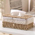 Braided Woven Tissue Box Cover, Paper Rope Holder with Lace Trim — product view 1