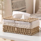 Braided Woven Tissue Box Cover, Paper Rope Holder with Lace Trim — product view 1
