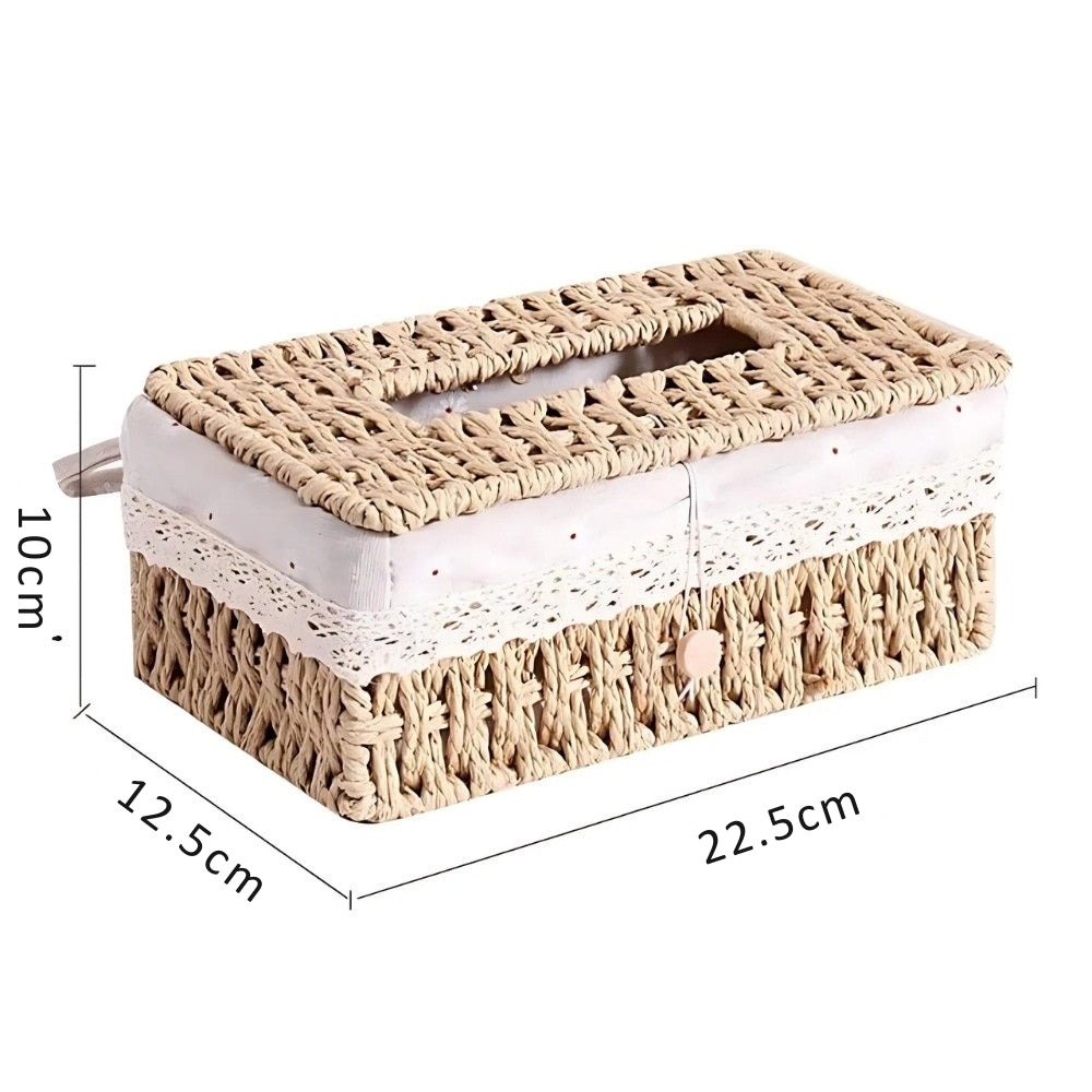 Braided Woven Tissue Box Cover, Paper Rope Holder with Lace Trim — product view 8