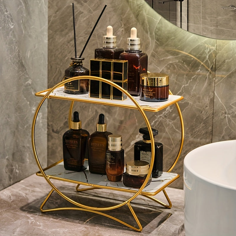 2-Tier Bathroom Countertop Organizer with Marble-Effect Shelves - product view 4