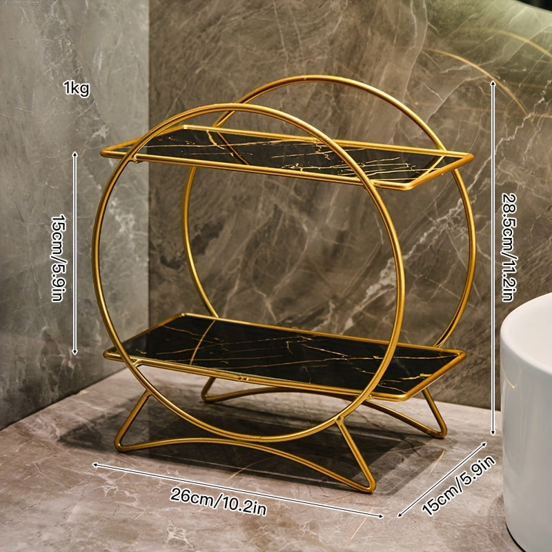 2-Tier Bathroom Countertop Organizer with Marble-Effect Shelves - product view 6