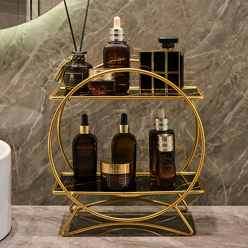 2-Tier Bathroom Countertop Organizer with Marble-Effect Shelves - product view 11