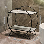 2-Tier Bathroom Countertop Organizer with Marble-Effect Shelves - Black & White