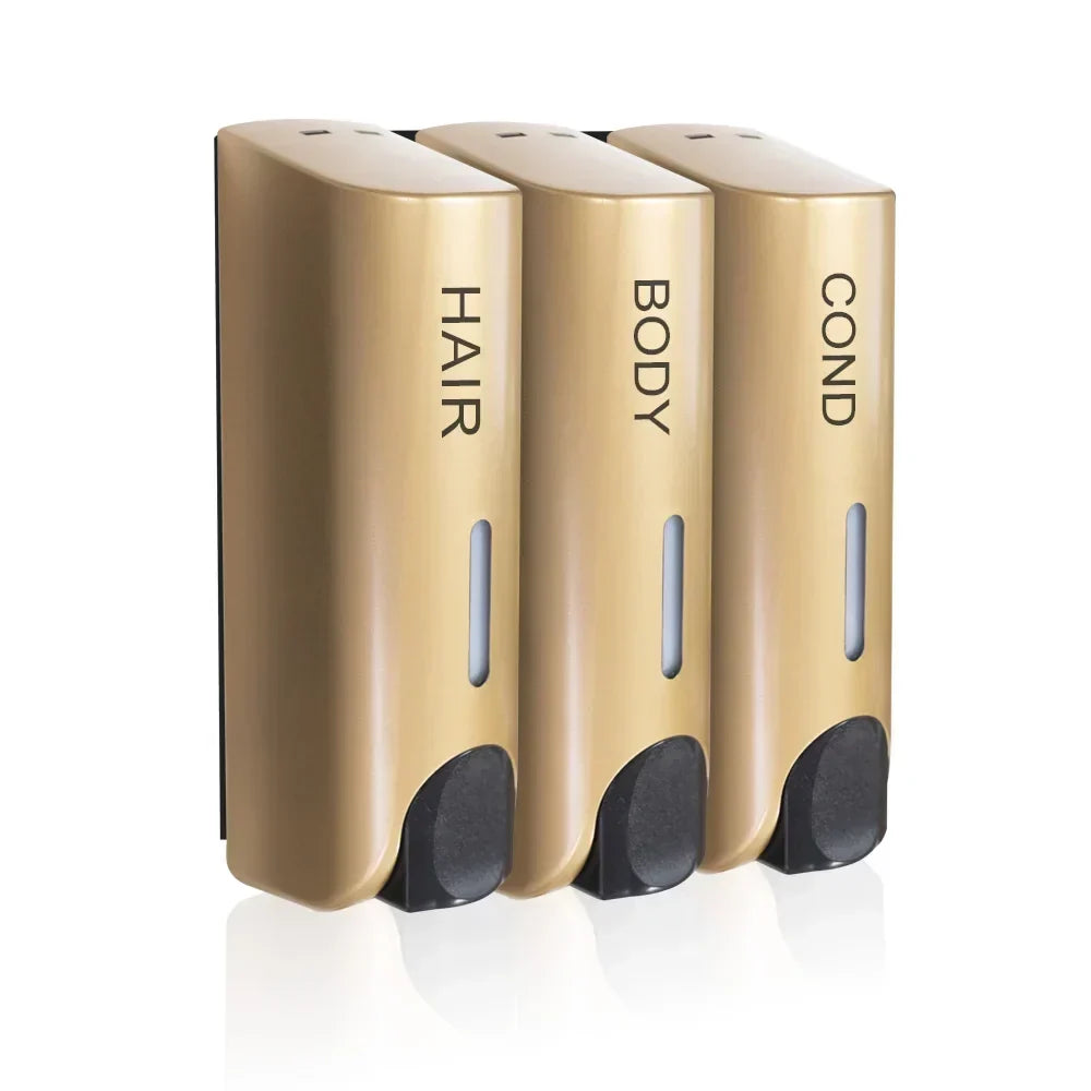 Wall-Mounted Shower Soap Dispenser, 1–3 Chambers - Gold, 3