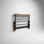 Walnut and Aluminum Bathroom Towel Rack with Storage Shelf - product view 2
