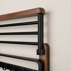 Walnut and Aluminum Bathroom Towel Rack with Storage Shelf - product view 3