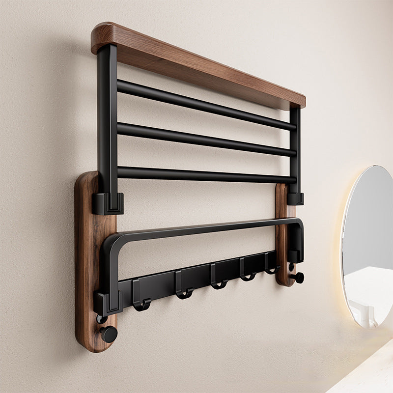 Walnut and Aluminum Bathroom Towel Rack with Storage Shelf - product view 4