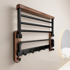 Walnut and Aluminum Bathroom Towel Rack with Storage Shelf - product view 4
