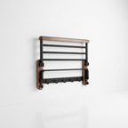 Walnut and Aluminum Bathroom Towel Rack with Storage Shelf - 23.6 in