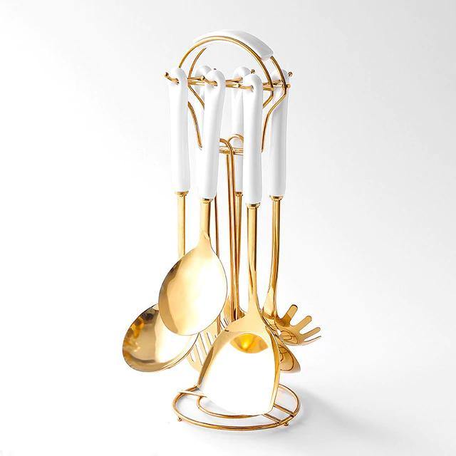 SacredHut | Golden Kitchen Utensils with Stand