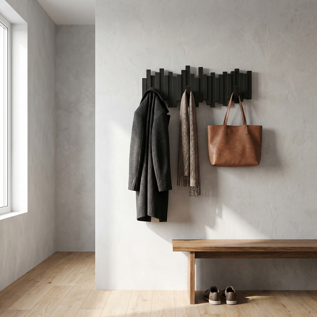 Wooden Wall Coat Rack with Magnetic Folding Hooks — product view 3